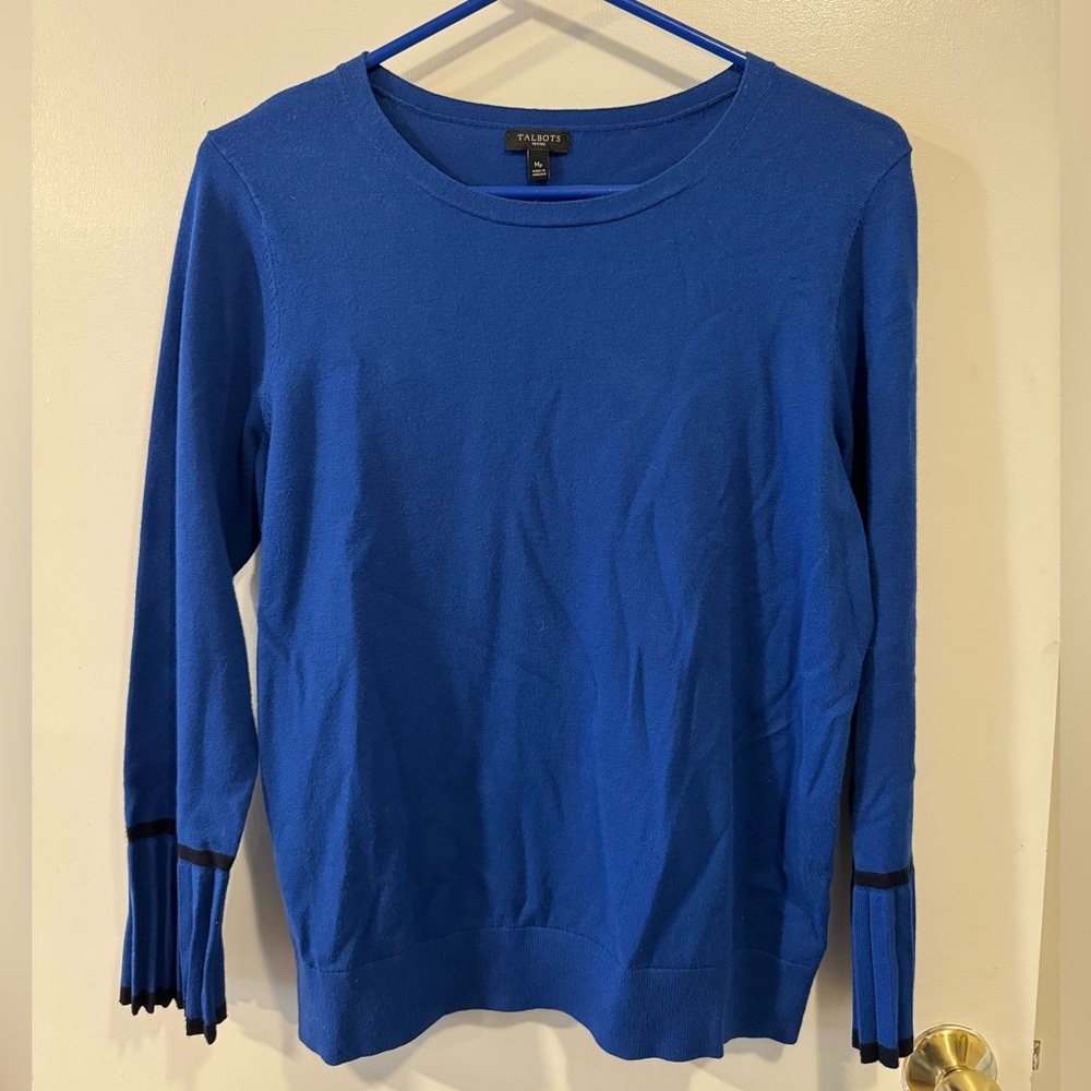 Talbots Petite Blue Women’s Sweater Top Size Medium Petite Black Details
